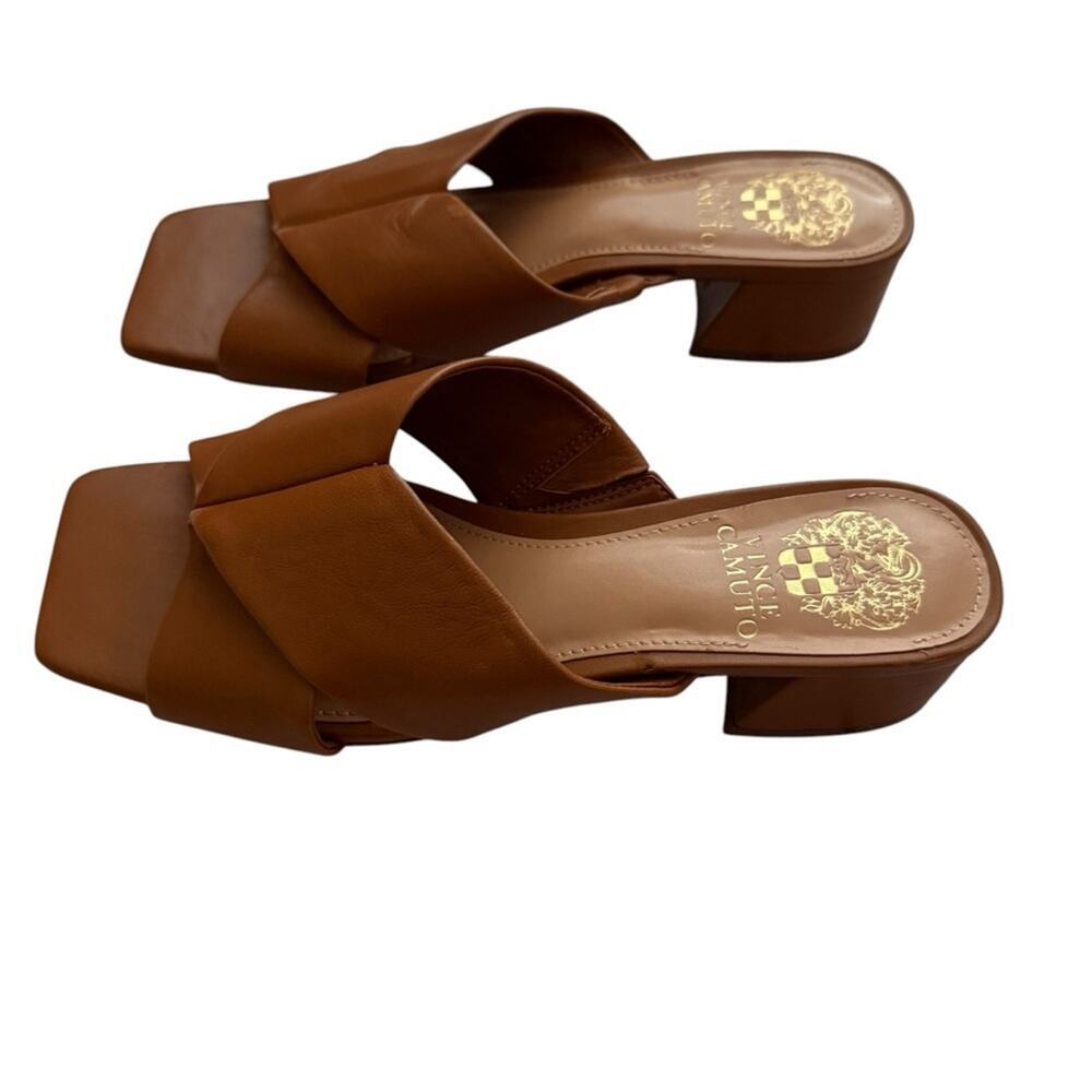 Vince Camuto Seedanta Women’s Sandal Brown Size 7.5 Leather Block Heel Slip On - Picture 3 of 9